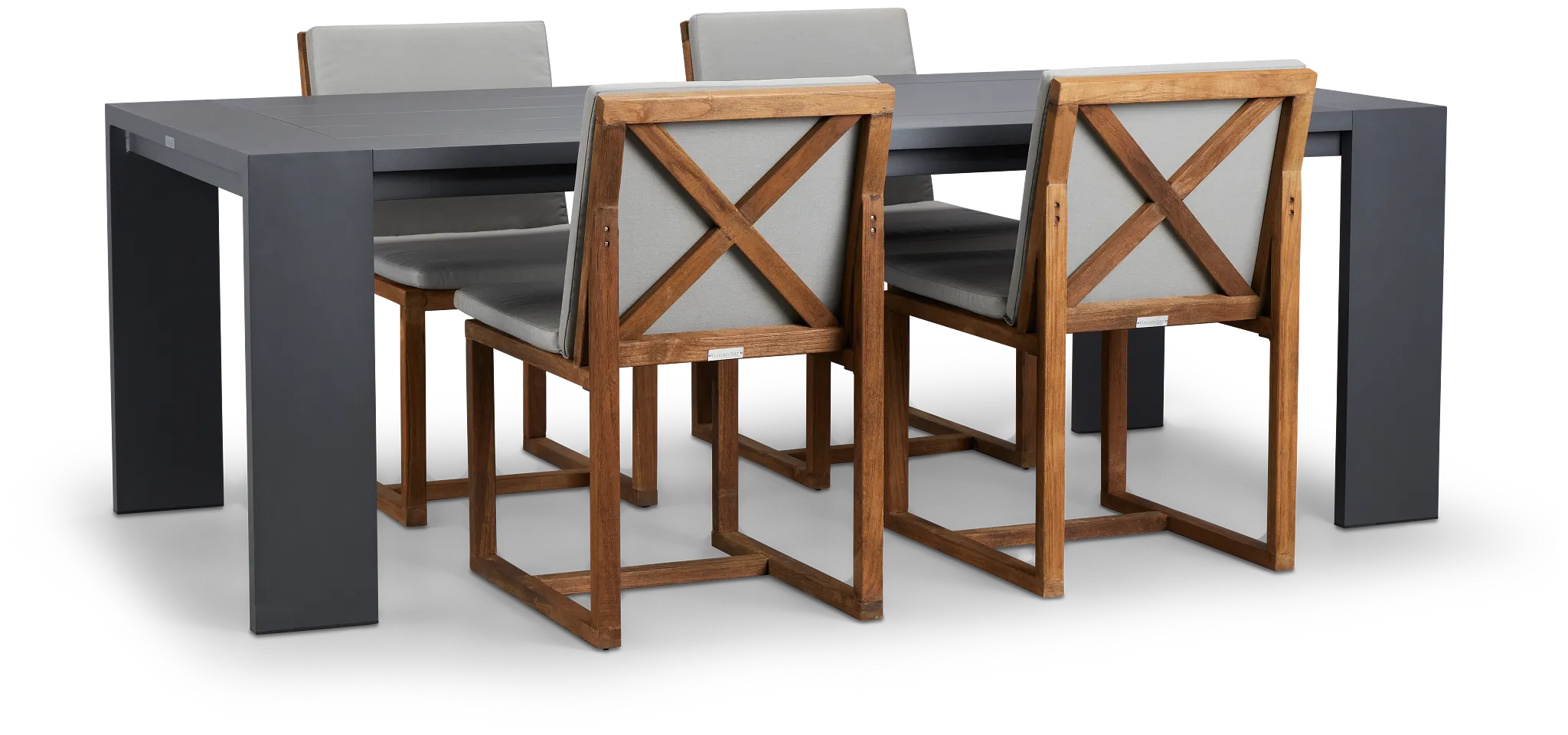 Linear Dark Gray 87" Aluminum Table & 4 Teak Cushioned Side Chairs