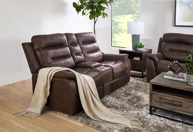 Grayson Brown Micro Power Reclining Console Loveseat (10)