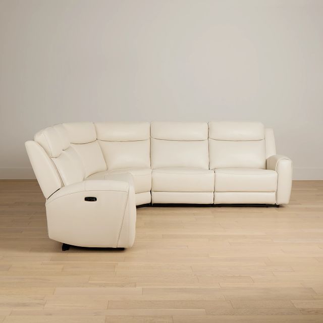 Walker Ivory Lthr/vinyl Small Two-arm Power Reclining Sectional