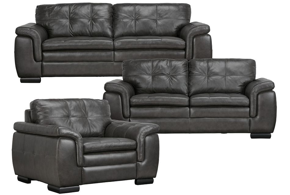 Trevor Dark Gray Leather Living Room Living Room Living Room