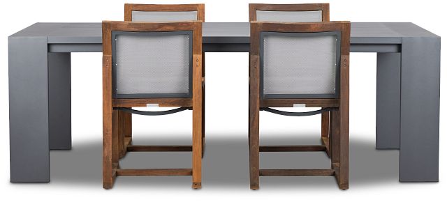 Linear Dark Gray 87" Aluminum Table & 4 Teak Sling Side Chairs