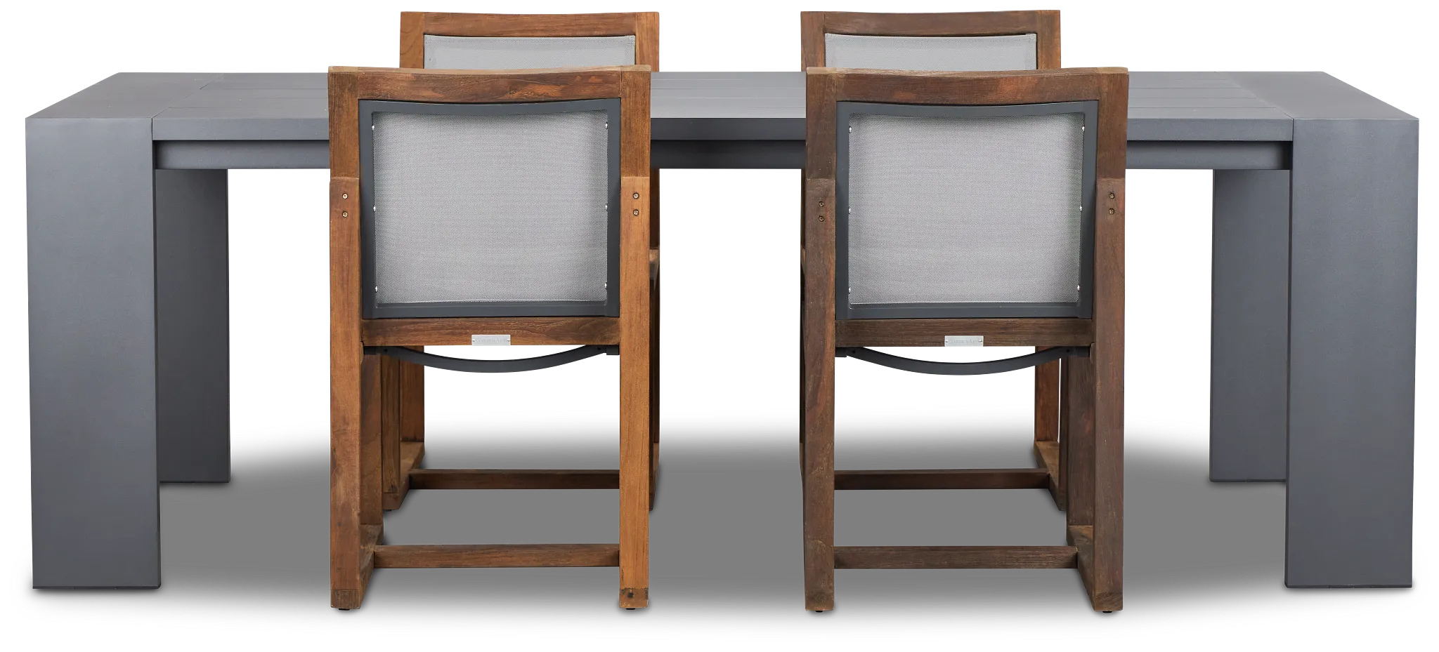 Linear Dark Gray 87" Aluminum Table & 4 Teak Sling Side Chairs
