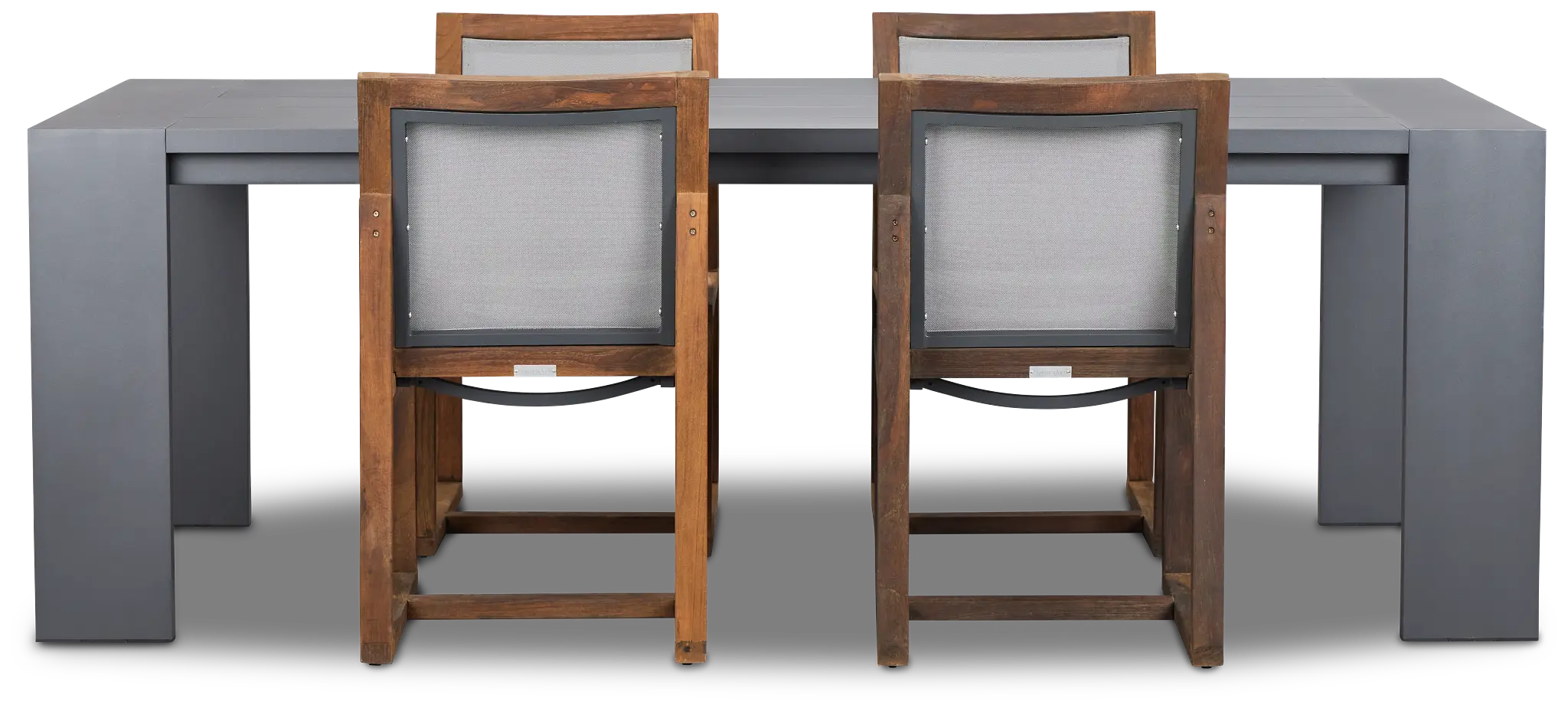 Linear Dark Gray 87" Aluminum Table & 4 Teak Sling Side Chairs Linear Dark Gray 87" Aluminum Table & 4 Teak Sling Side Chairs