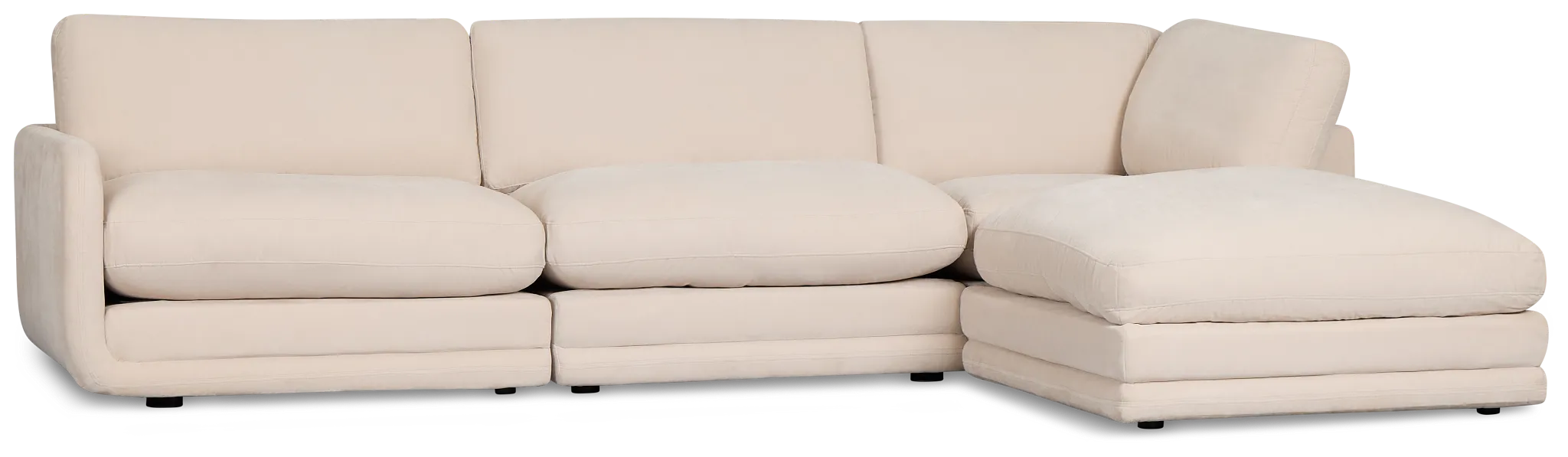 Jules Ivory Velvet 4-piece Right Facing Bumper Sectional