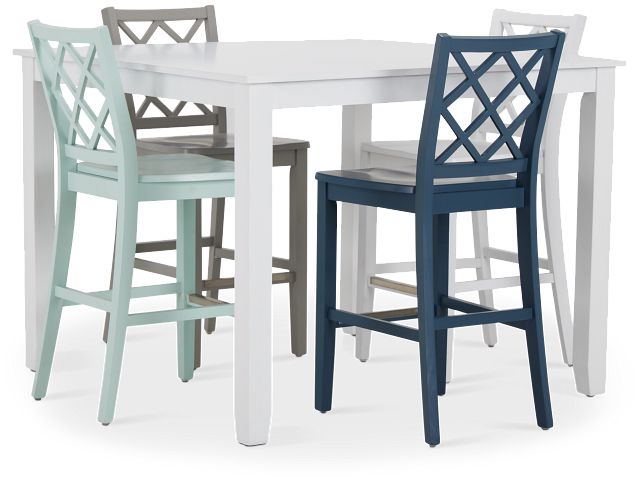 Edgartown White Square High Table & Mixed Barstools