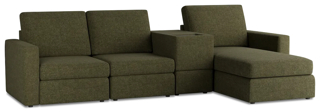 Citymod Green Fabric Small Right Chaise Sectional With Media Console