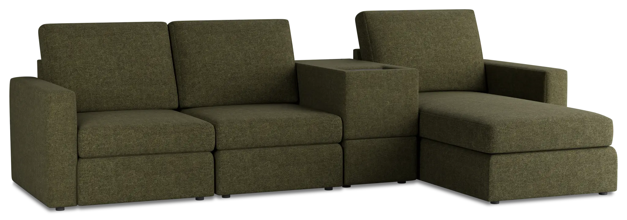 Citymod Green Fabric Small Right Chaise Sectional With Media Console Citymod Green Fabric Small Right Chaise Sectional With Media Console