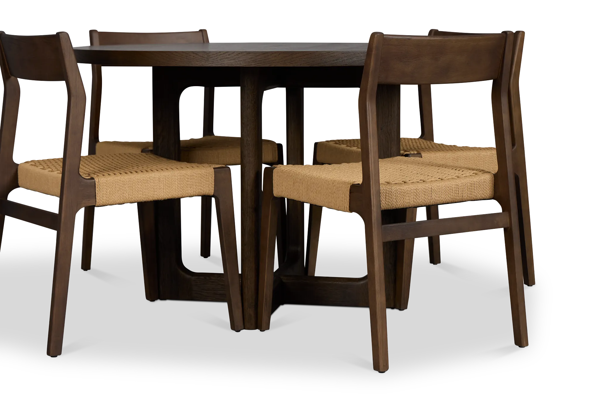Santorini Dark Tone Round Table & 4 Woven Chairs