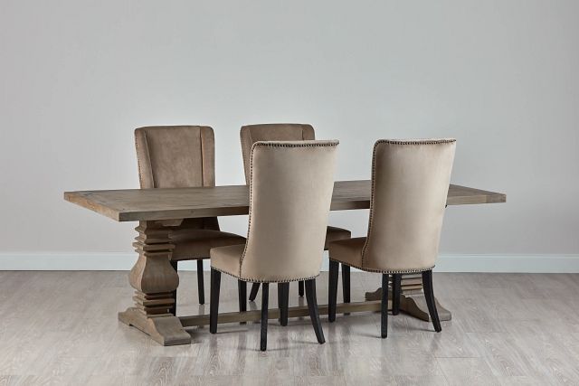 Hadlow Gray 95" Table & 4 Velvet Chairs