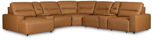 Rudy Brown Lthr/vinyl Large Dual Power Left Exentsion Chaise Sectional