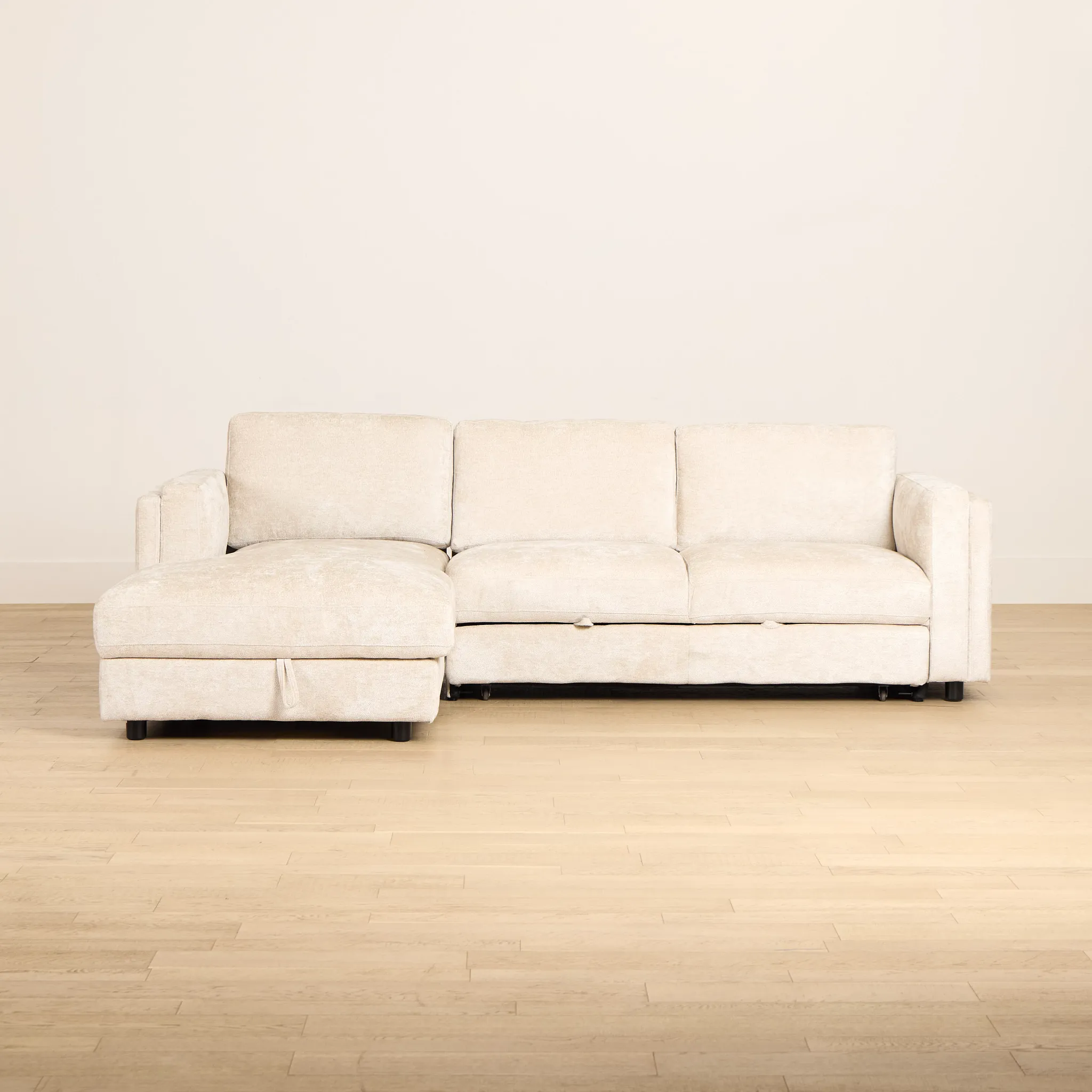 Farren Beige Fabric Small Left Chaise Storage Sleeper Sectional