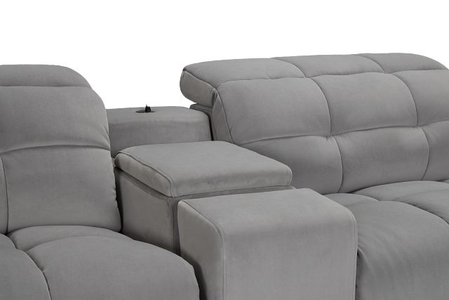 Gemma Light Gray Velvet Medium Triple Power Right Chaise Sectional