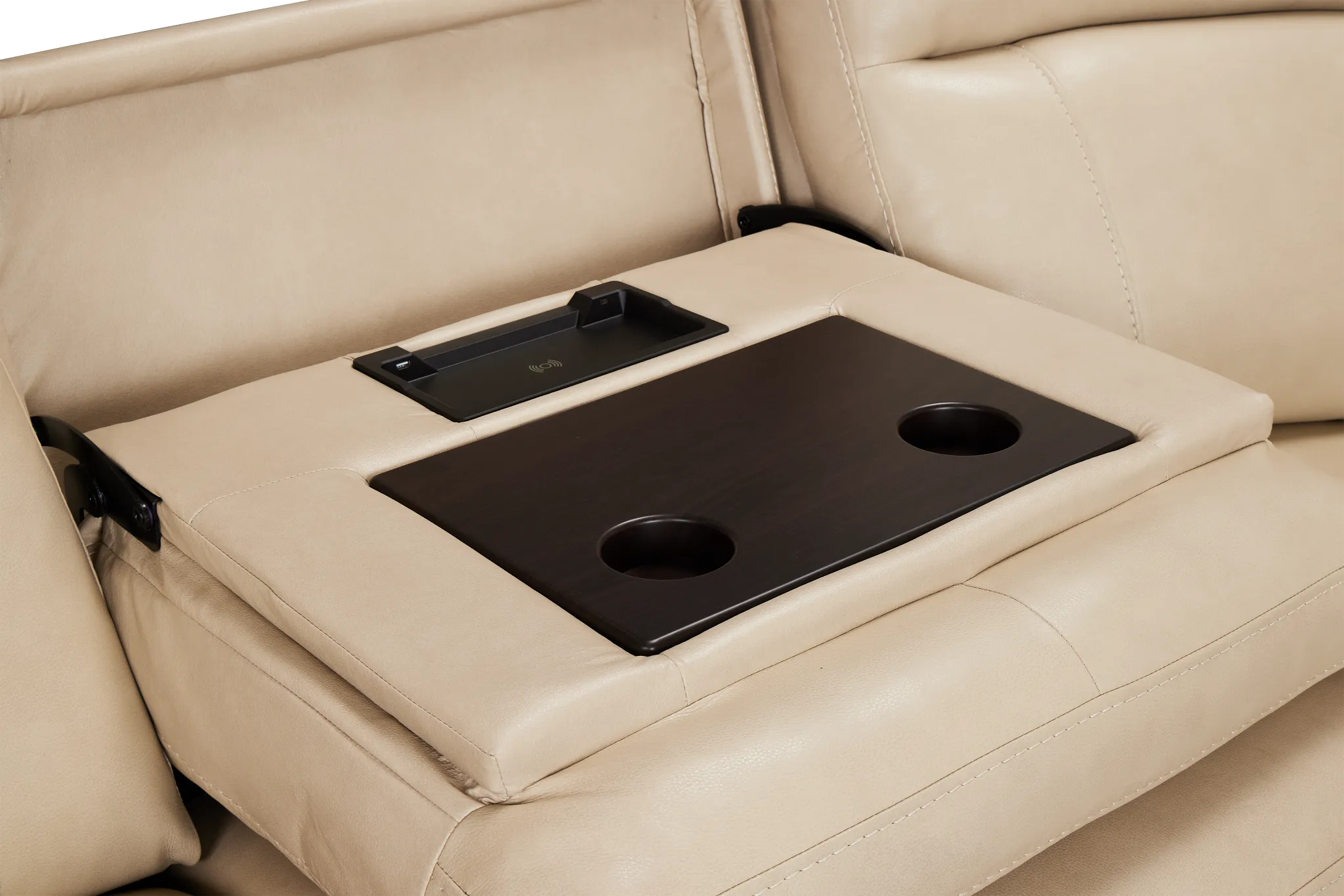 Benji Light Beige Lthr/vinyl Large Triple Power Reclining Two-arm Sectional