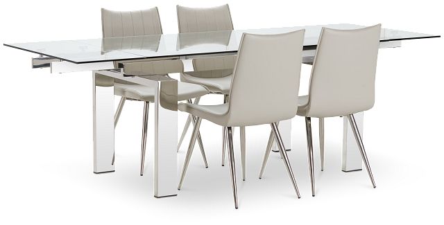 Wynwood Metal Rect Table & 4 Light Taupe Upholstered Chairs