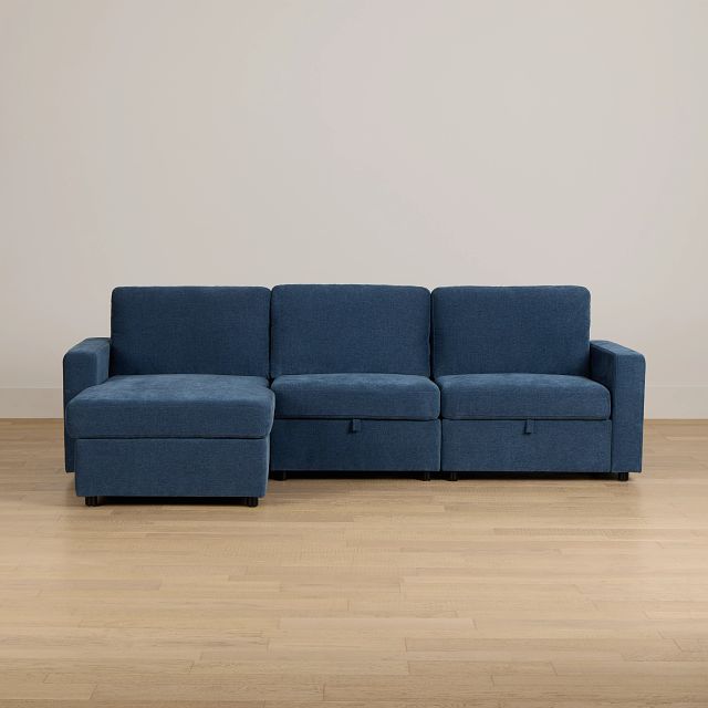 Addie Blue Fabric Left Chaise Storage Sectional
