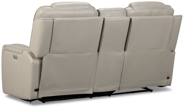 Eclipse Light Gray Lthr/vinyl Power Reclining Console Loveseat W/ Massage