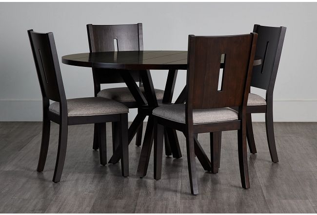 Sienna Dark Tone Round Table & 4 Wood Chairs