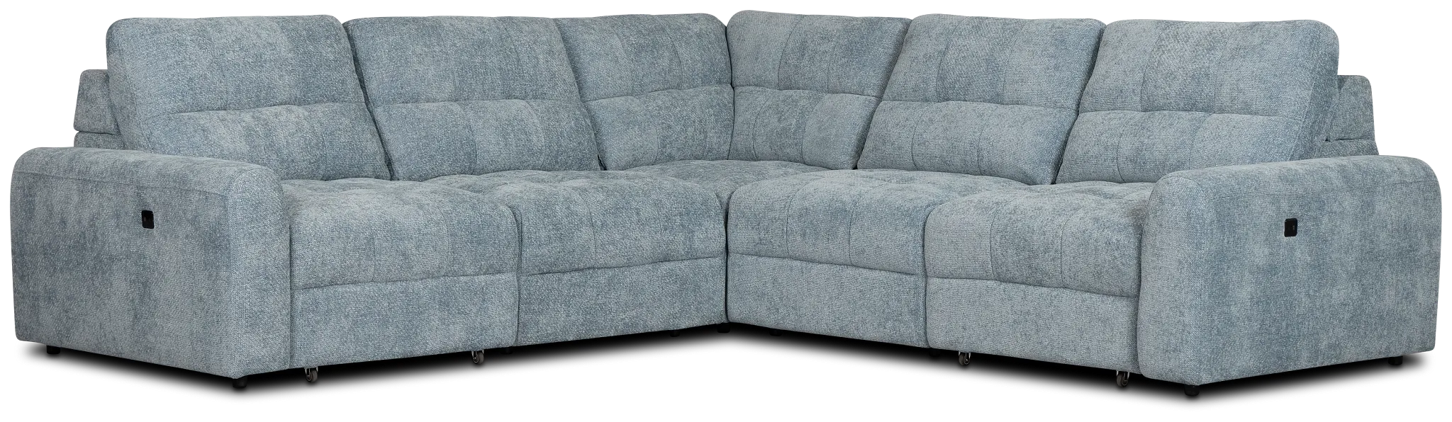 Hendrix Light Blue Fabric Small Two Arm Power Extension Chaise Sectional