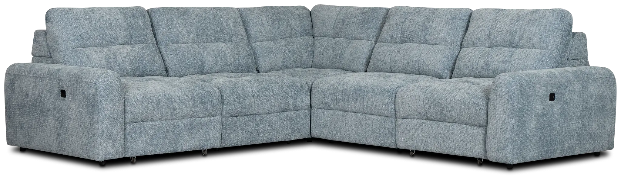Hendrix Light Blue Fabric Small Two Arm Power Extension Chaise Sectional Hendrix Light Blue Fabric Small Two Arm Power Extension Chaise Sectional