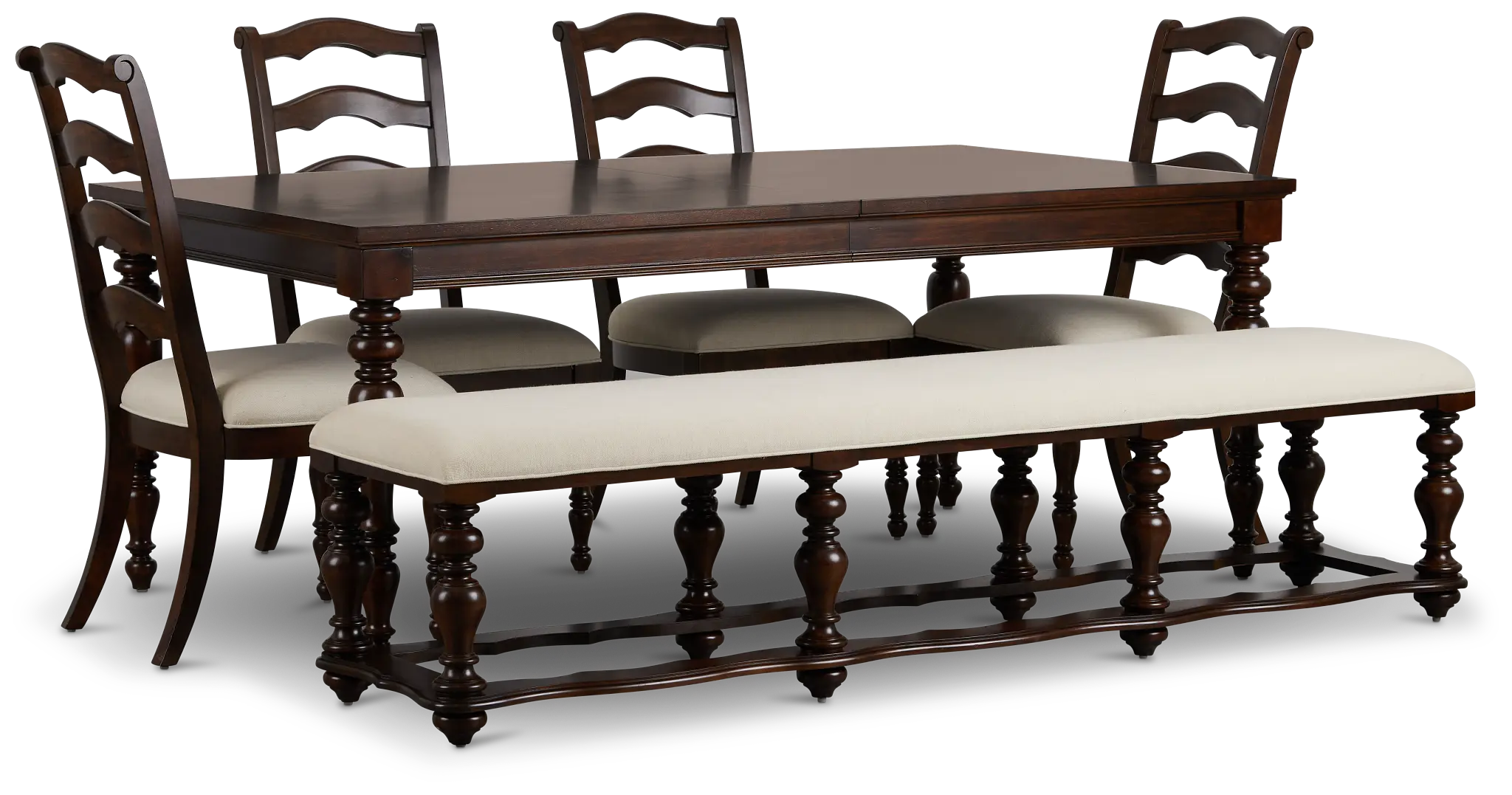 Savannah Dark Tone Rect Table, 4 Chairs & Bench Savannah Dark Tone Rect Table, 4 Chairs & Bench