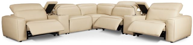 Tidal Beige Lthr/vinyl Large Triple Power Reclining Two-arm Sectional