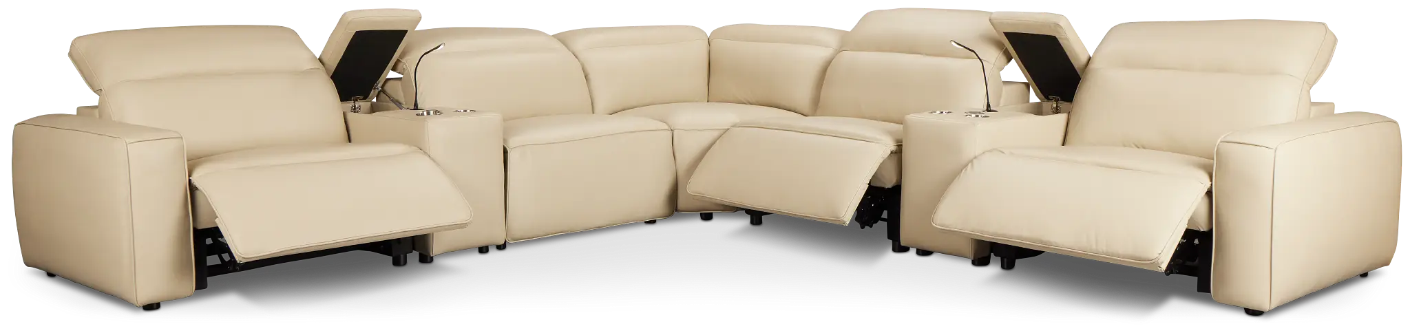 Tidal Beige Lthr/vinyl Large Triple Power Reclining Two-arm Sectional Tidal Beige Lthr/vinyl Large Triple Power Reclining Two-arm Sectional