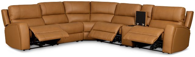 Summit Light Brown Lthr/vinyl Medium Triple Power 2-arm Sectional