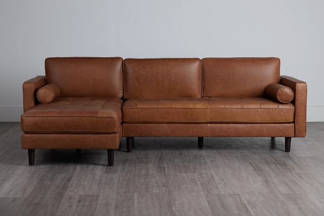 Ezra Brown Leather Left Chaise Sectional