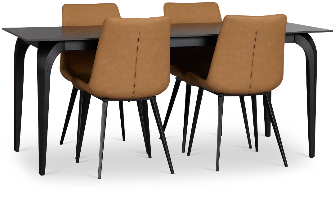 Sierra Black Stone Rectangular Table & 4 Upholstered Chairs