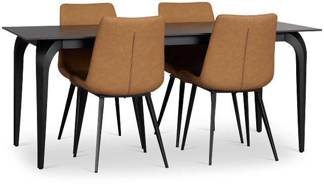 Sierra Black Stone Rectangular Table & 4 Upholstered Chairs