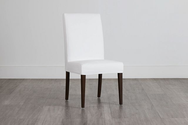 Destination White Short Slipcover Chair With Medium-tone Leg