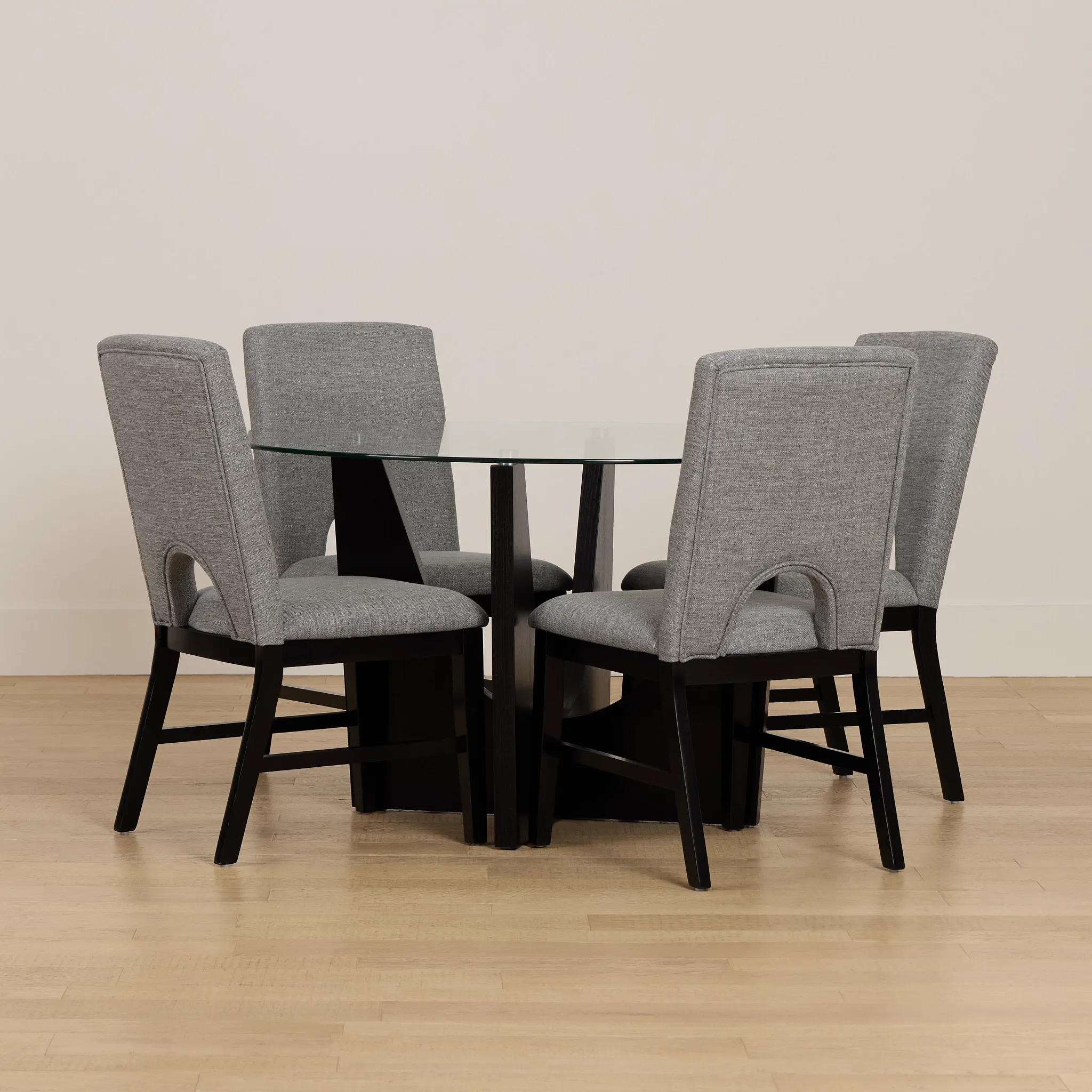 Oxford Glass Round Table & 4 Upholstered Chairs