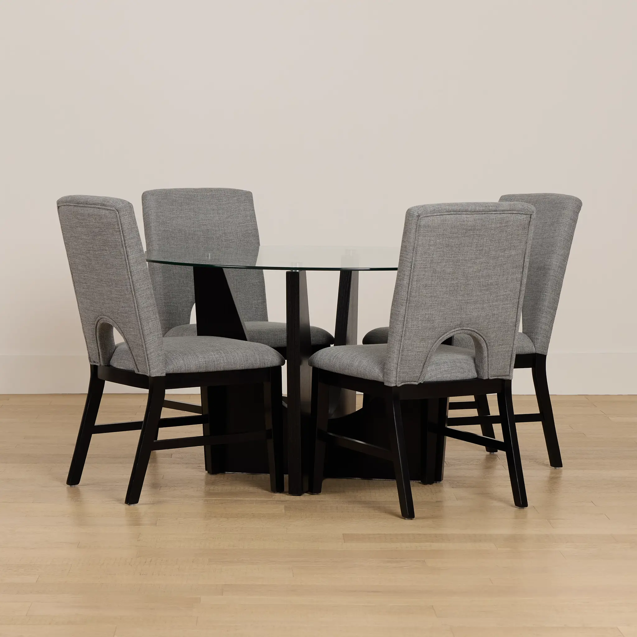 Oxford Glass Round Table & 4 Upholstered Chairs Oxford Glass Round Table & 4 Upholstered Chairs