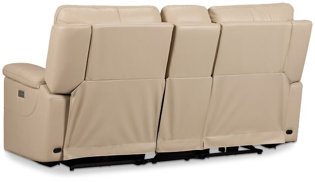 Fallon Beige Lthr/vinyl Power Reclining Console Loveseat W/ Massage