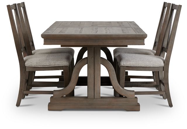 Heron Cove Light Tone Trestle Rectangular Table & 4 Upholstered Chairs