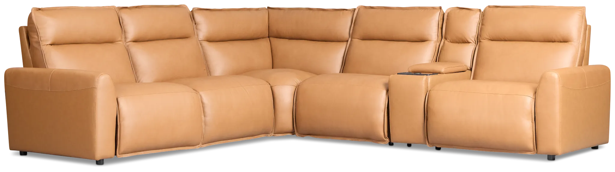 Edison Medium Brown Leather/Vinyl Medium Dual Power 2-arm Reclining Sectional