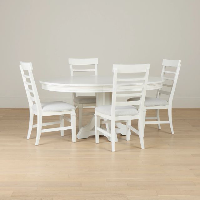 Cape Cod Ivory Round Table & 4 Upholstered Chairs