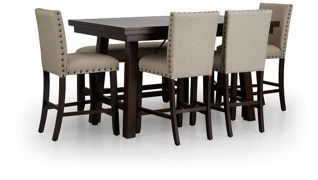 Jax Beige High Table, 4 Barstools & High Bench (5)