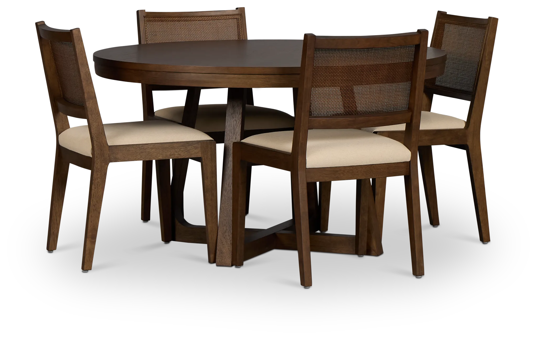 Pacific Mid Tone Round Table & 4 Upholstered Chairs