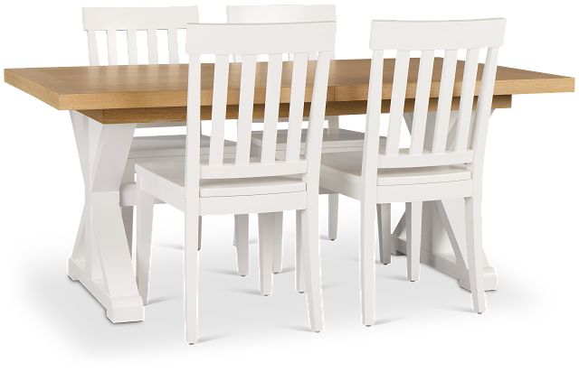 Nantucket Two-tone Light Tone Trestle Table & 4 White Chairs
