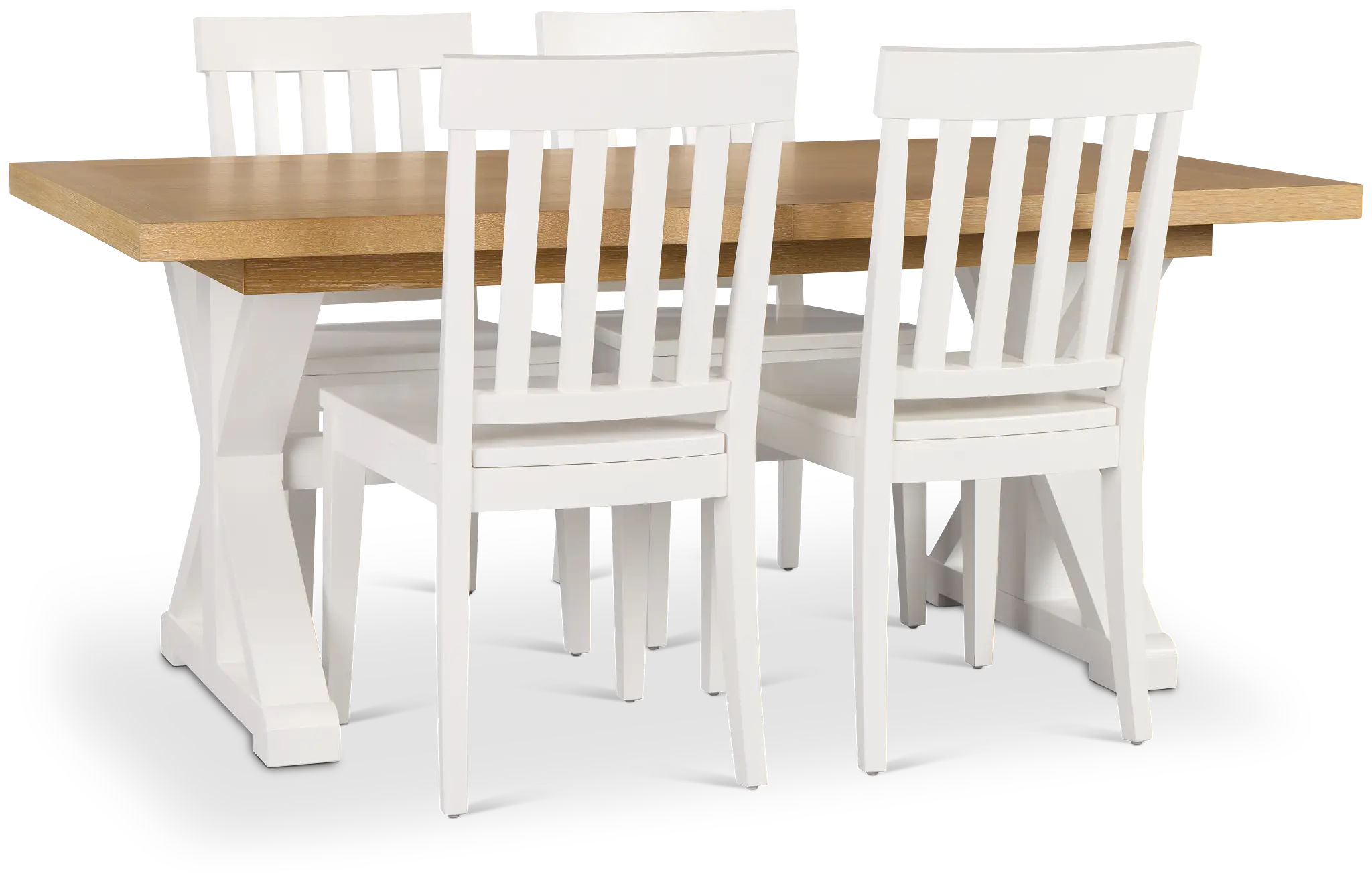 Nantucket Two-tone Light Tone Trestle Table & 4 White Chairs Nantucket Two-tone Light Tone Trestle Table & 4 White Chairs