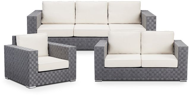 Barbados White Woven Outdoor Living Room Set