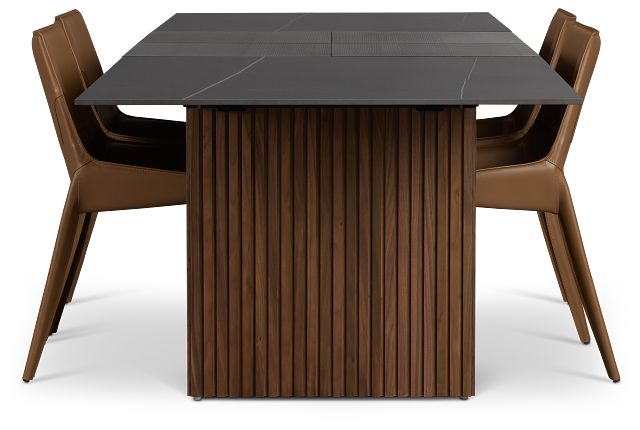 Wayne Two-tone Stone Rectangular Table & 4 Brown Upholstered Chairs