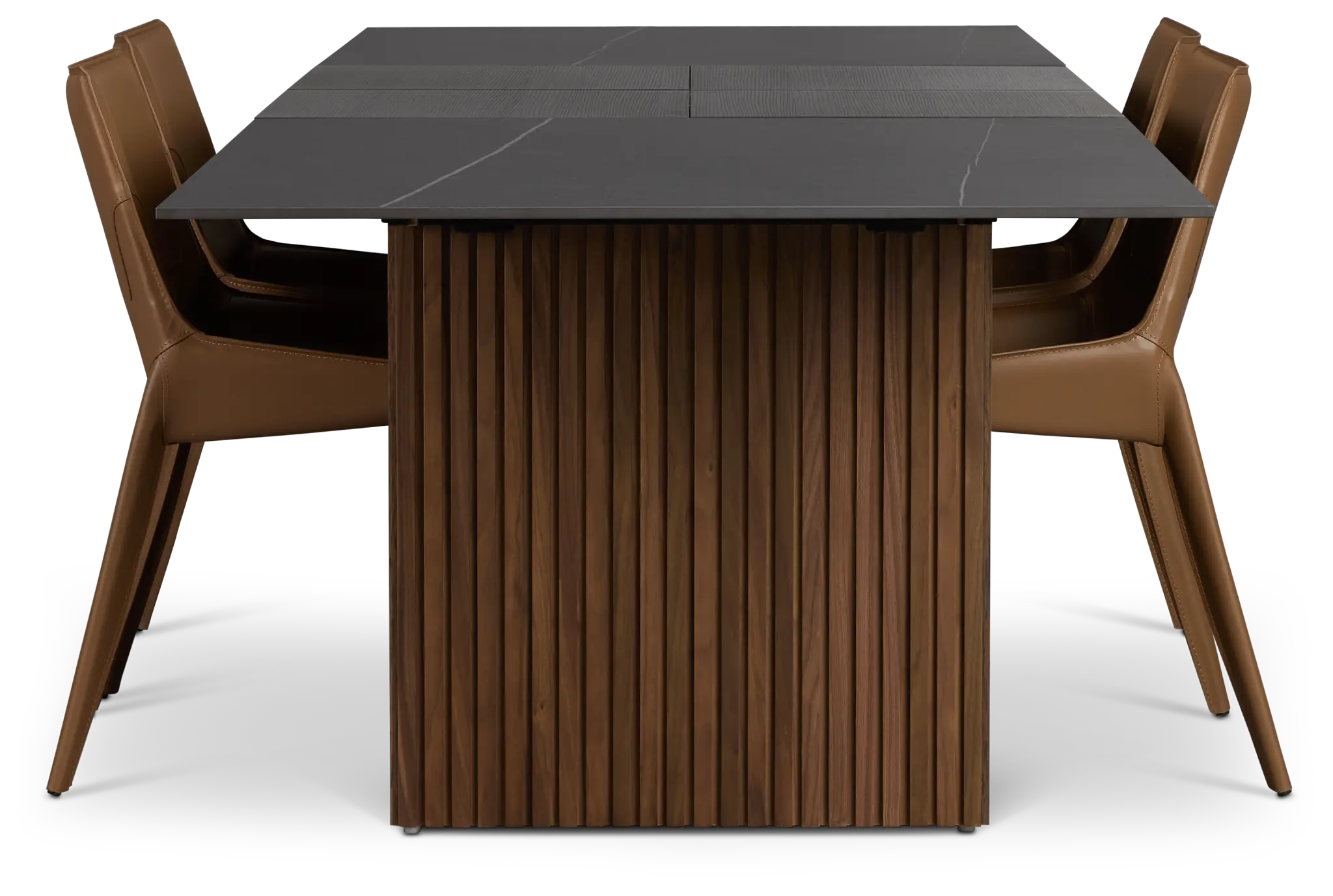 Wayne Two-tone Stone Rectangular Table & 4 Brown Upholstered Chairs Wayne Two-tone Stone Rectangular Table & 4 Brown Upholstered Chairs