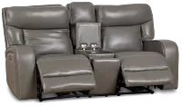 Jasper Gray Leather Power Reclining Console Loveseat