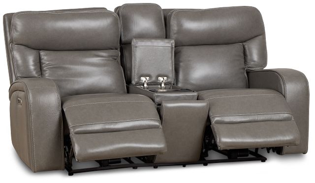 Jasper Gray Leather Power Reclining Console Loveseat