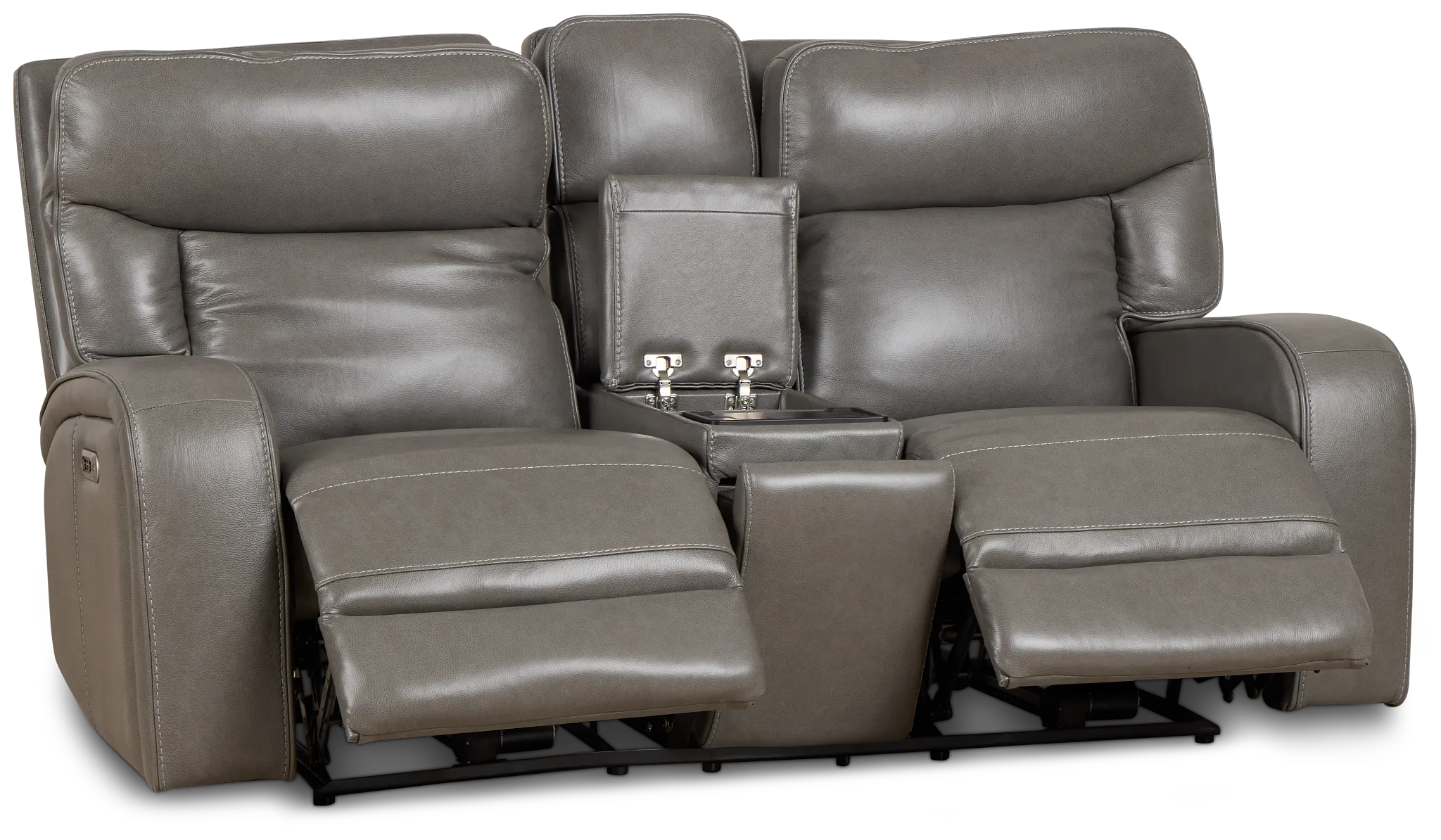 Jasper Gray Leather Power Reclining Console Loveseat