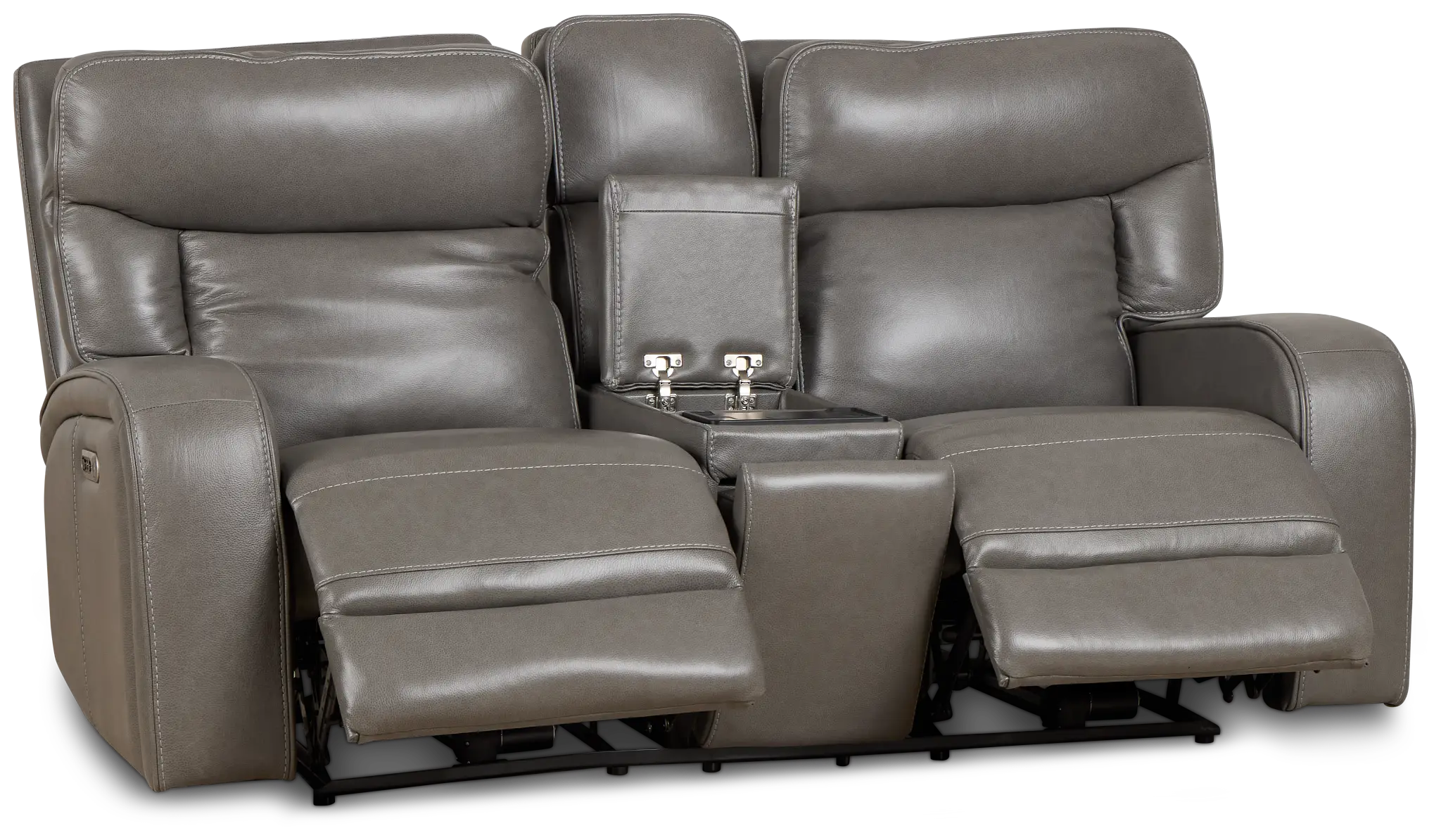 Jasper Gray Leather Power Reclining Console Loveseat Jasper Gray Leather Power Reclining Console Loveseat