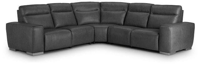 Elba Gray Leather Small Dual Power Reclining Two-arm Sectional