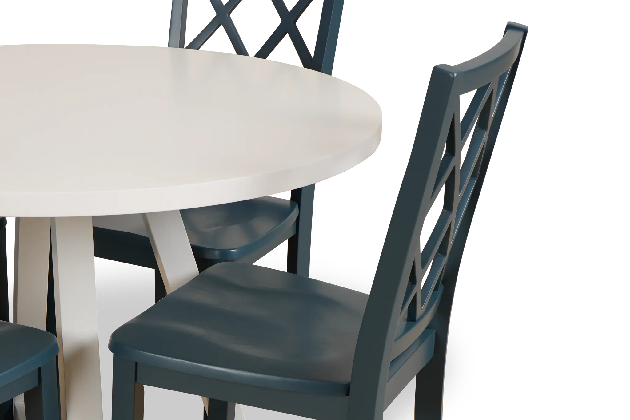 Edgartown White Round Table & 4 Navy Wood Chairs